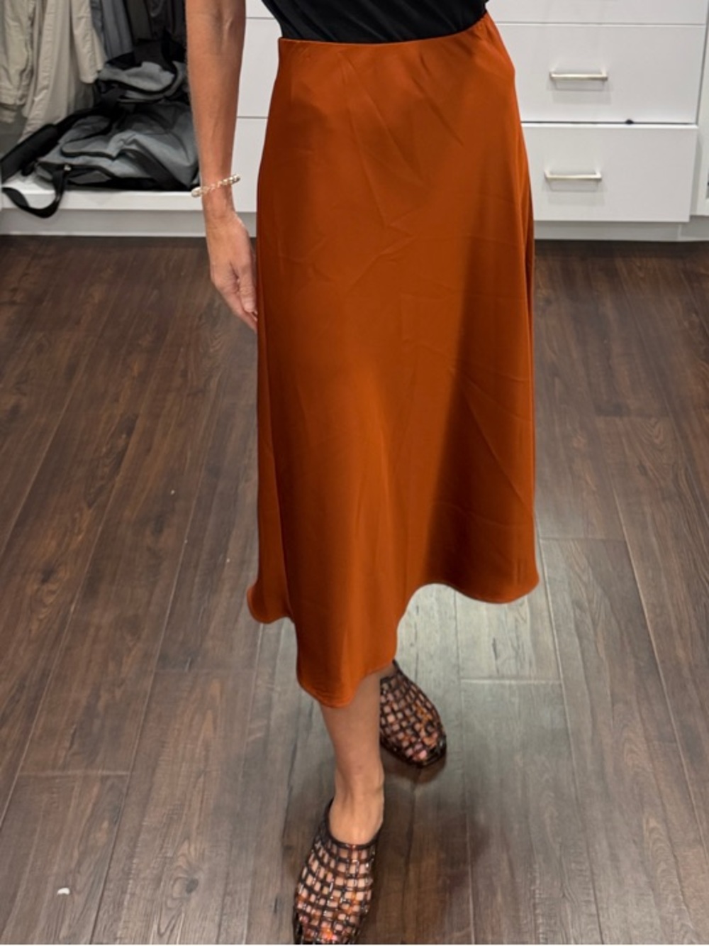 Amazon Rust Satin-like Midi Skirt S